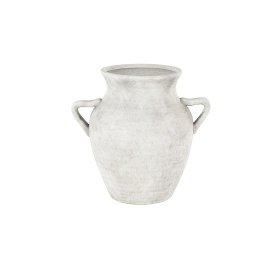 13" White Ceramic Antique Style Textured Vase with Black Shadings & Handles